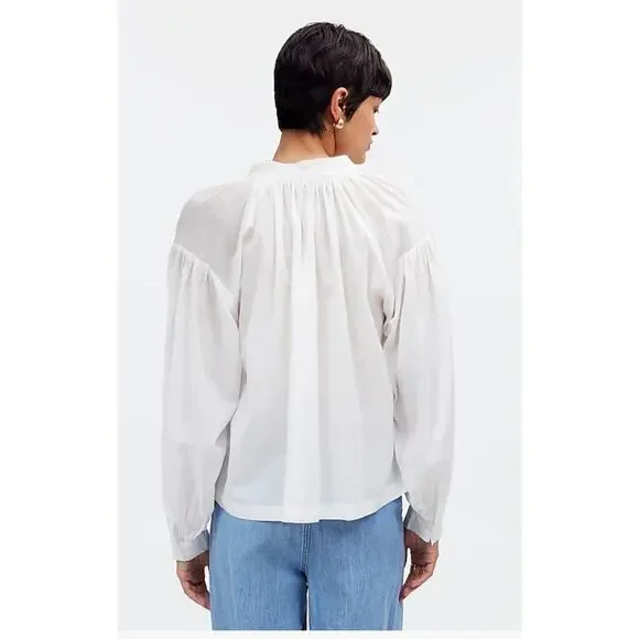 NWT Madewell Shirred Long-Sleeve Top Size Small White - Picture 4 of 8